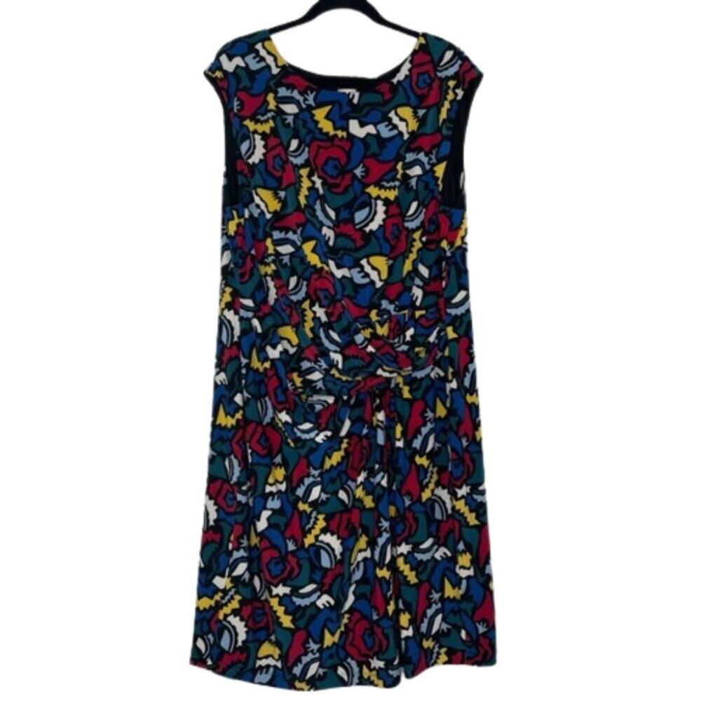 Anne Klein Colorful Abstract Stretch Sheath Front Drape Twist Women's Dress 3X